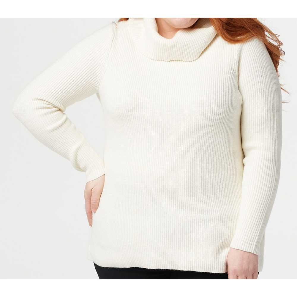 Denim & Co. Naturals Rib Cowl Neck Long-Sleeve Sweater Natural Medium Size